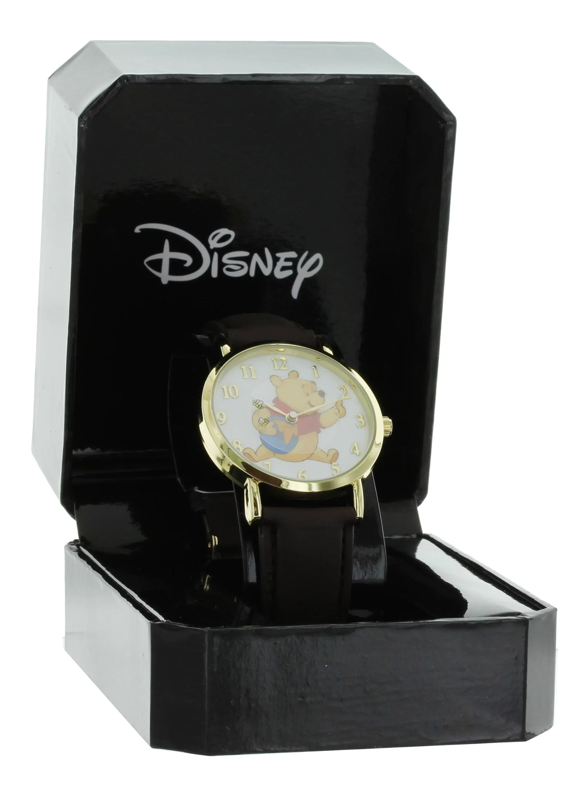 Disney Winnie The Pooh Rotating Bees Gold Tone Case With Brown Leather Band Analog Watch