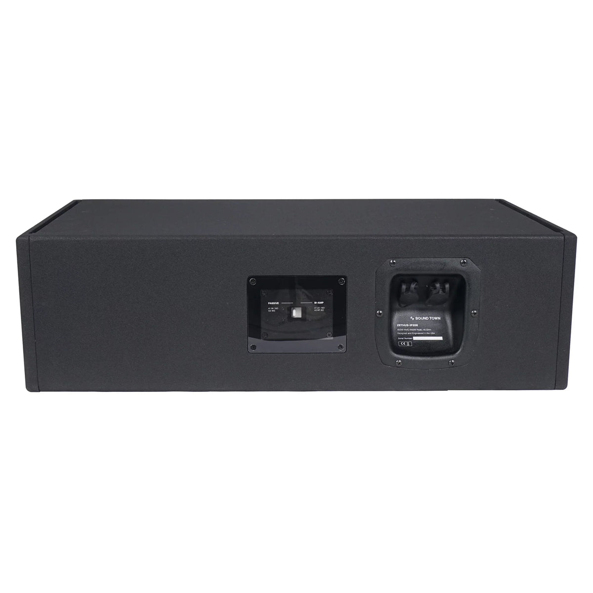 Sound Town All-Weather 4 x Dual 8” Water-Resistant Passive Line Array System with 3” Titanium Compression Drivers, Full Range/Bi-amp Switchable, Black (-)