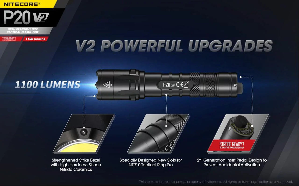 Combo: Nitecore   Tactical  Flashlight -  -  - 1100 Lumens w/ Battery +Free Eco-Sensa  Cord