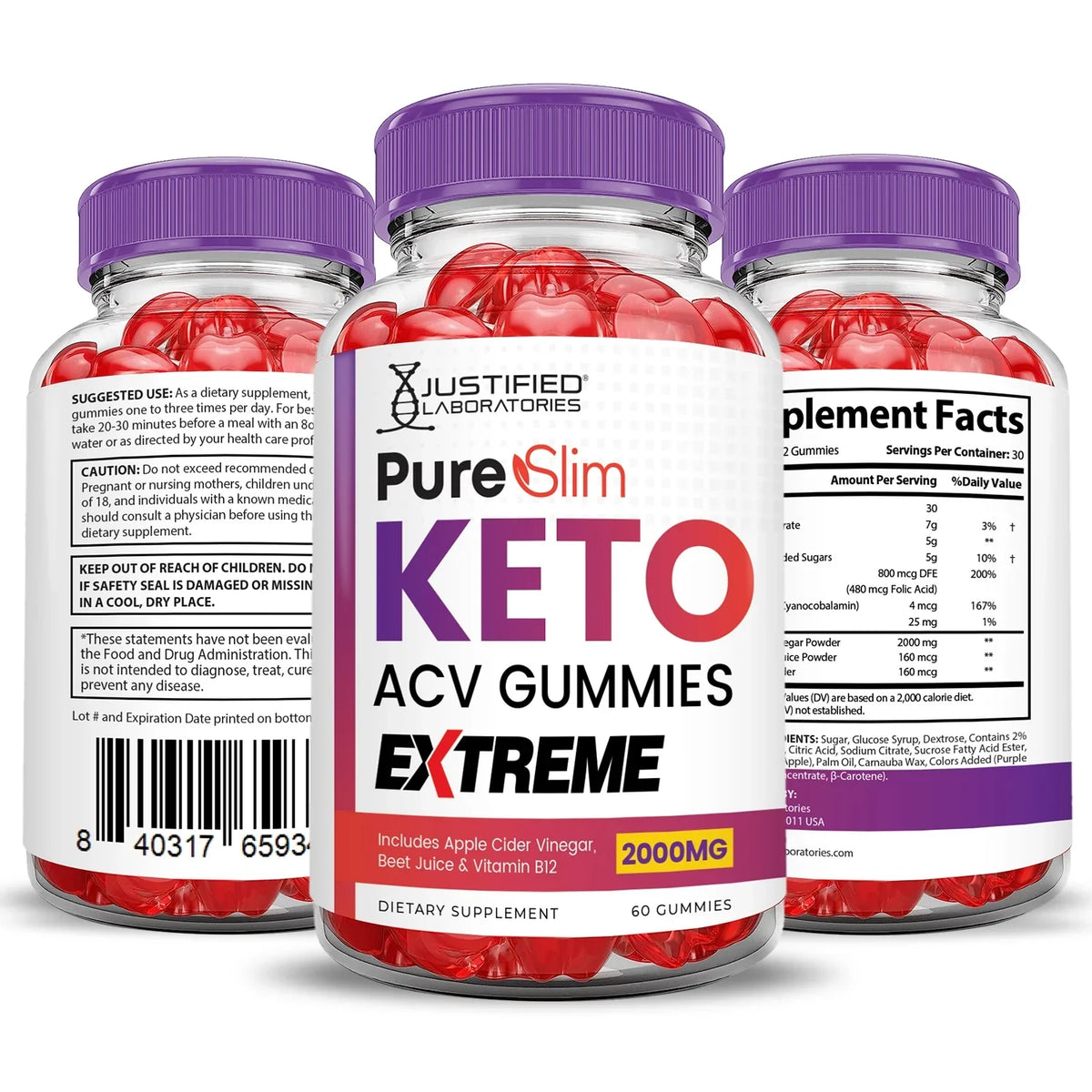 (2 Pack) Pure Slim Keto Extreme  Gummies 2000mg Dietary Supplement 120 Gummys