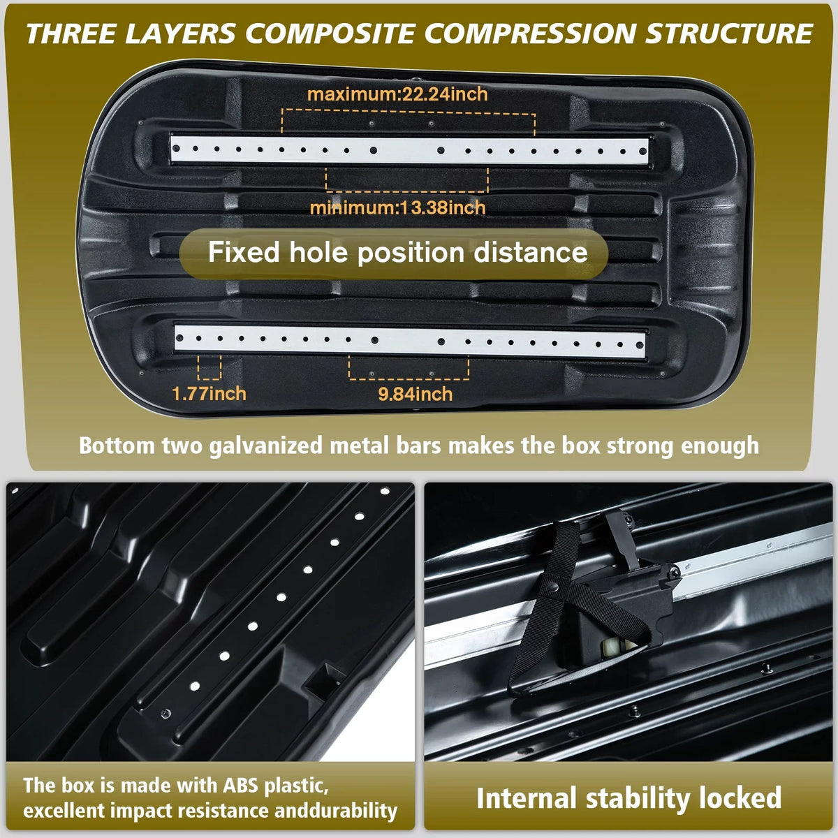Large Rooftop Cargo Carrier Hard Shell Rooftop Cargo Box with Double 2 Locks, 14 ft³ Waterproof Cargo Box for  Rooftop 56.3"  x 30.3"  x 13.8" , Black